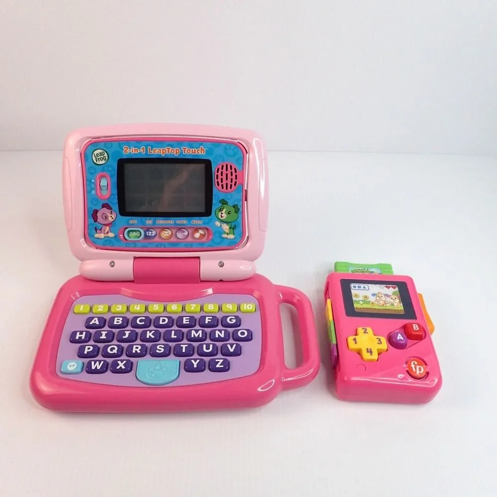 LeapFrog 2 in 1 LeapTop Touch & Laugh & Learn Pink LIL' GAMER Lot of 2 Toys